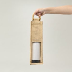BOLSA DE YUTE PARA 1 BOTELLA DE VINO MEDIA VENTANA 35X10X10 (CM)